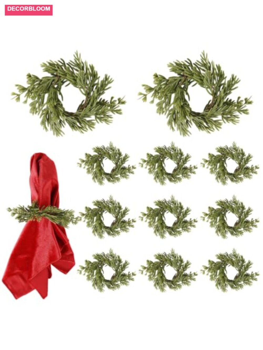 Handmade Artificial Cedar Pine Napkin Rings Set of 12 Wreath